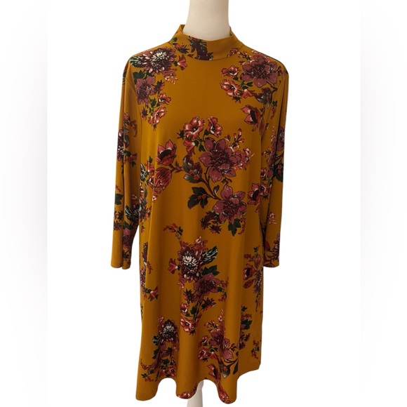 As U Wish Dresses & Skirts - Large As U Wish Mustard Floral Mini Mock Neck Shift Dress